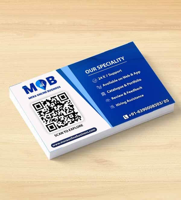 business qr on visiting card and business card